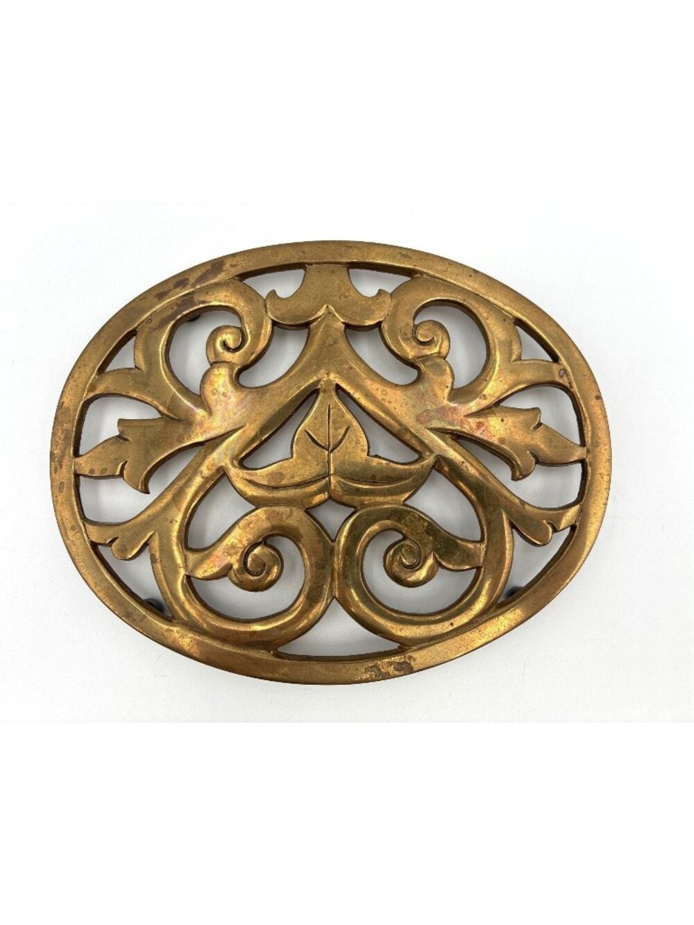 Vintage Brass Trivet Ornate Scroll Design Oval Decorative Hotplate Kitchen 8"x5"
